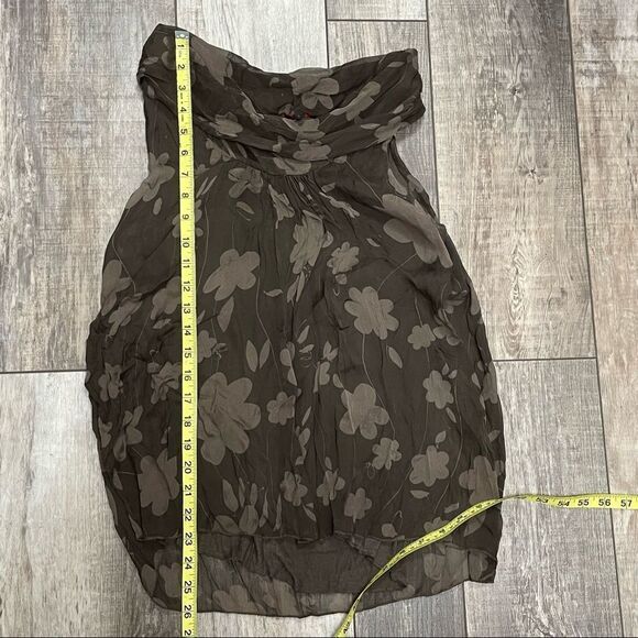 Carla Conti Sleeveless Dark Green Draped Neck Floral Silk Blouse Size Small - Picture 5 of 10